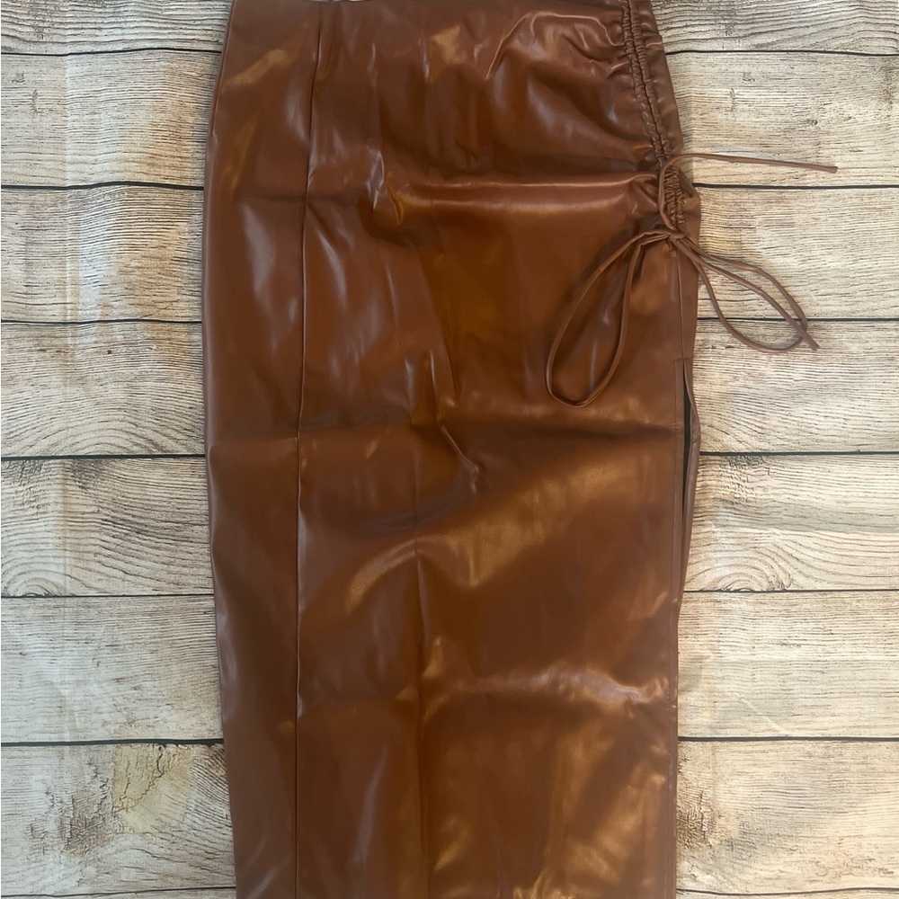Cider Brown Faux Leather Pencil Skirt